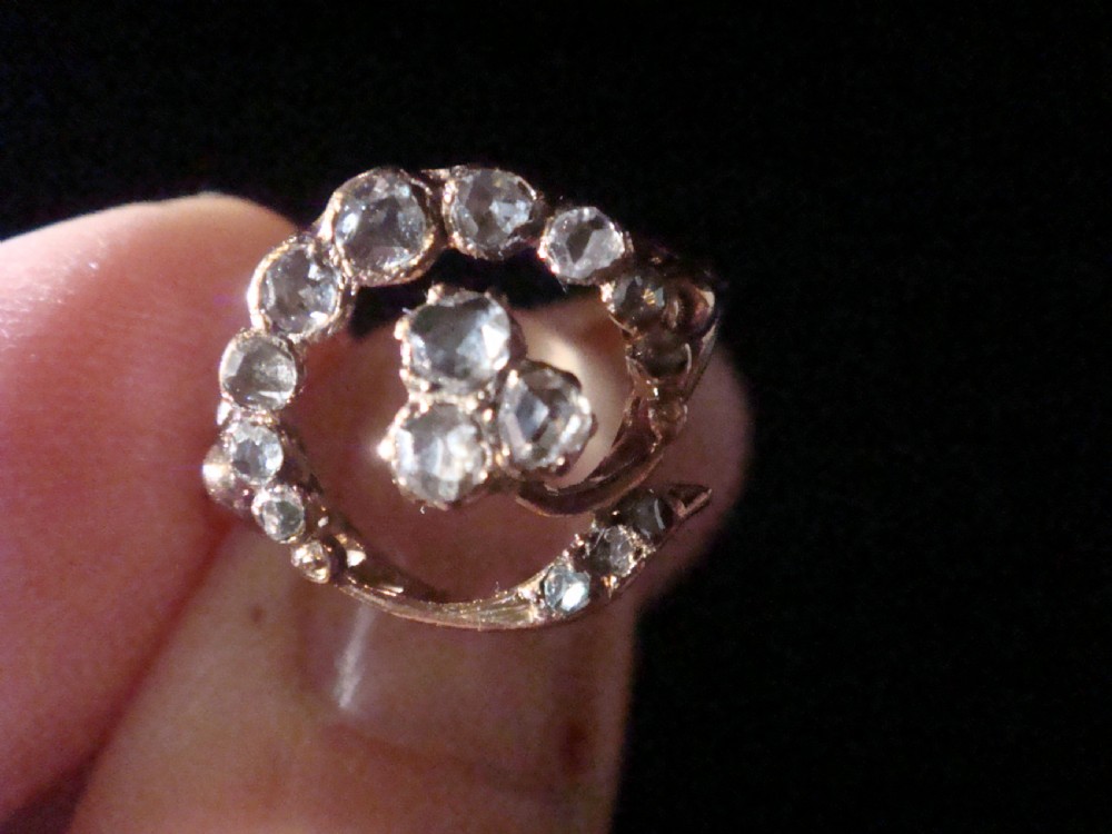EDWARDIAN 18CT FRENCH ROSE CUT DIAMOND LUCKY CLOVER CLUSTER RING View IV