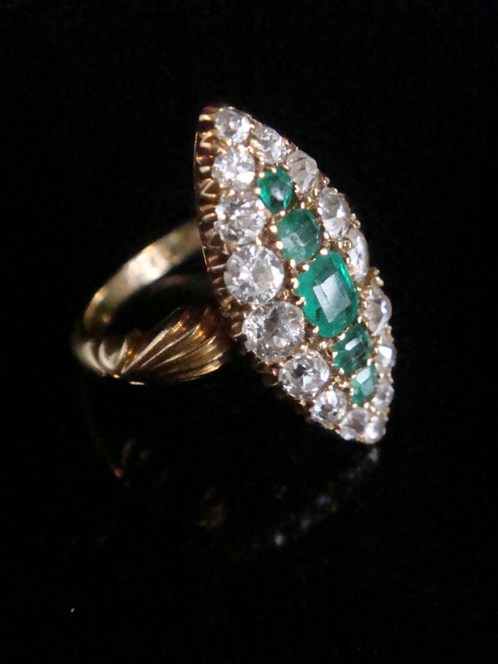 VICTORIAN 18CT FINE QUALITY NATURAL EMERALD AND DIAMOND 0.95CT RING View II