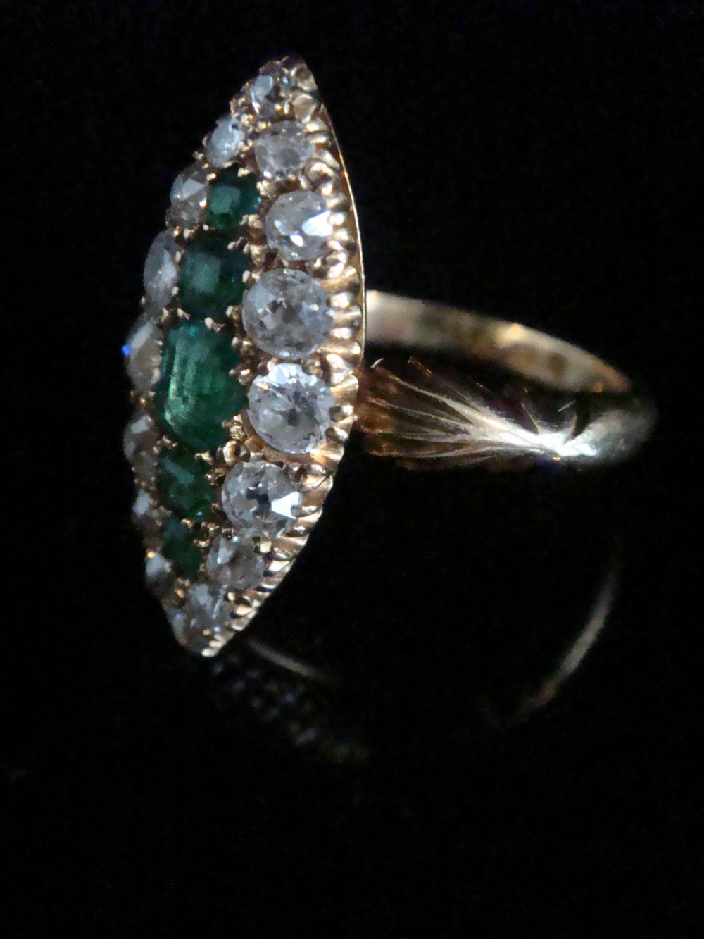 VICTORIAN 18CT FINE QUALITY NATURAL EMERALD AND DIAMOND 0.95CT RING View III