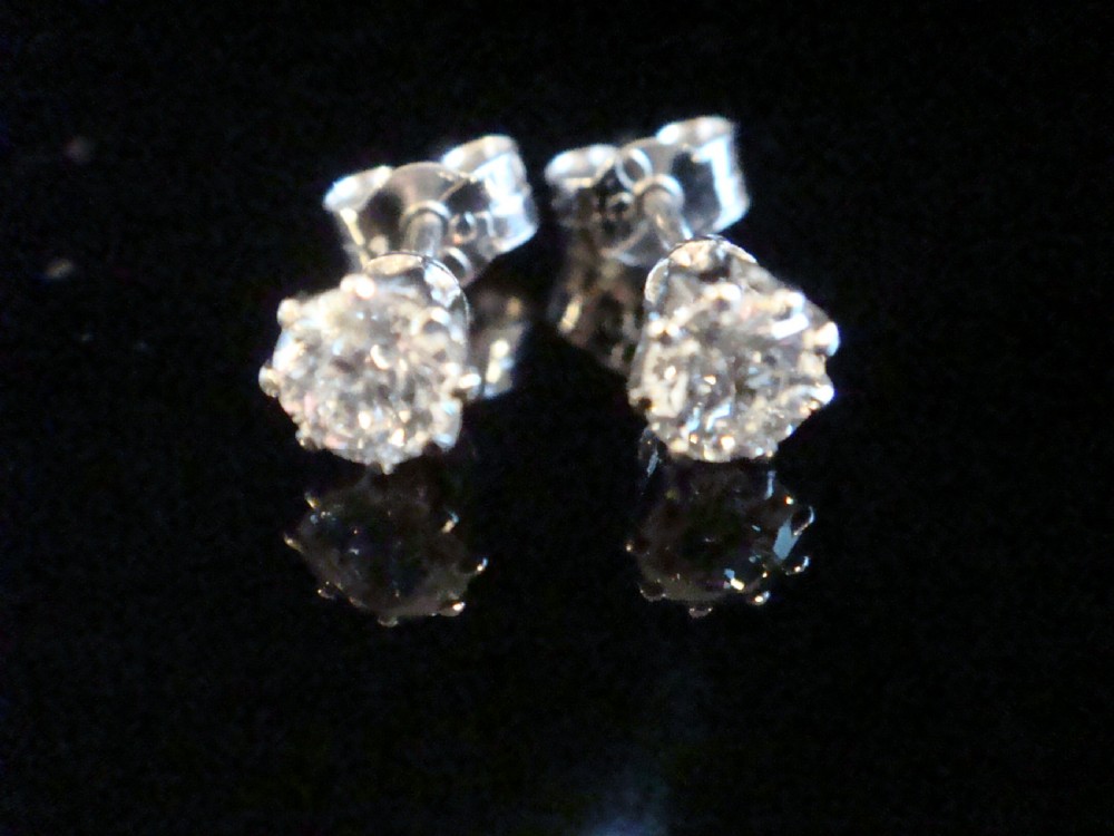 STUNNING 18CT WHITE GOLD OLD CUT DIAMOND CLAW SET 0.70CT STUD EARRINGS View IV