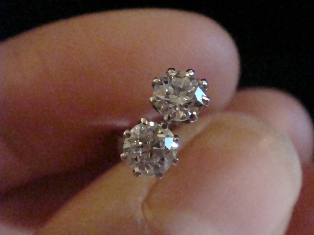 STUNNING 18CT WHITE GOLD OLD CUT DIAMOND CLAW SET 0.70CT STUD EARRINGS View II