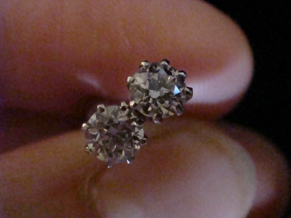 STUNNING 18CT WHITE GOLD OLD CUT DIAMOND CLAW SET 0.70CT STUD EARRINGS View III