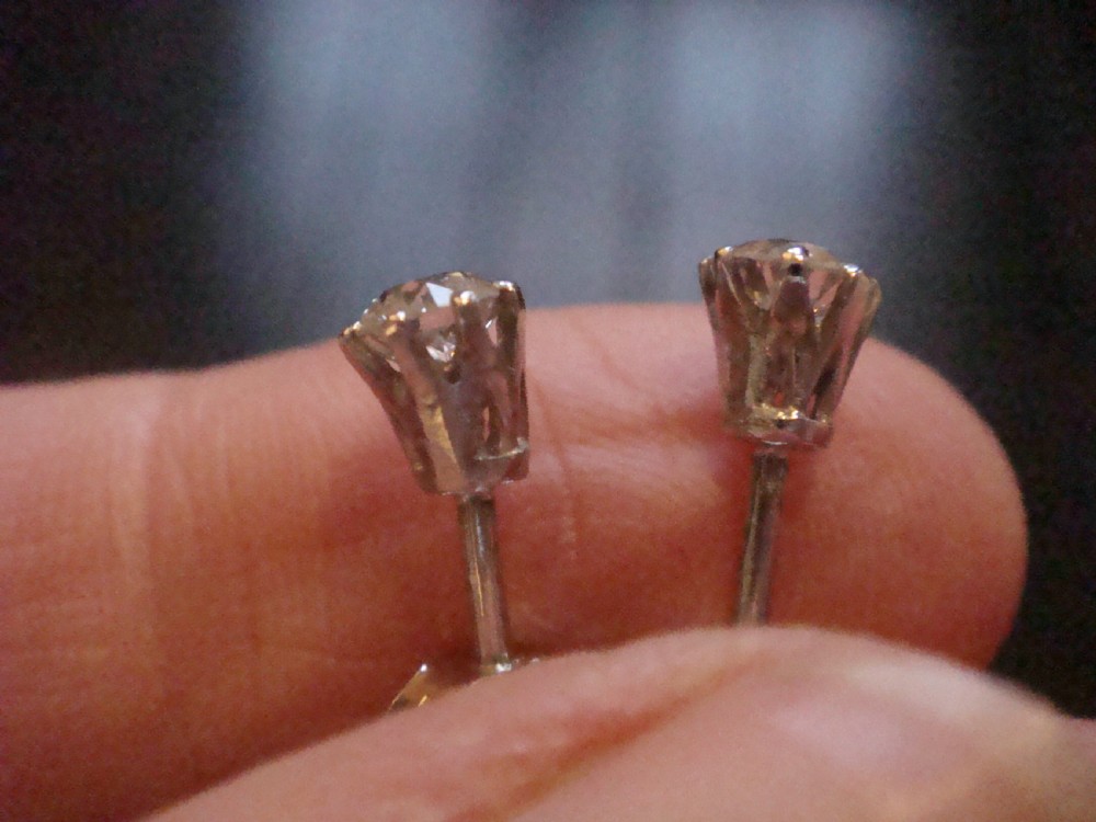 STUNNING 18CT WHITE GOLD OLD CUT DIAMOND CLAW SET 0.70CT STUD EARRINGS View V