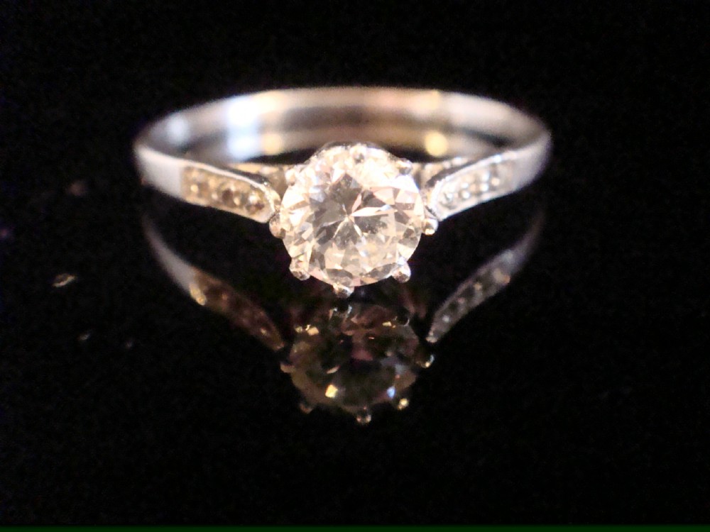 ART DECO PLATINUM DIAMOND 0.54CT SI1 I PLUS DIAMOND SHOULDERS SOLITAIRE RING