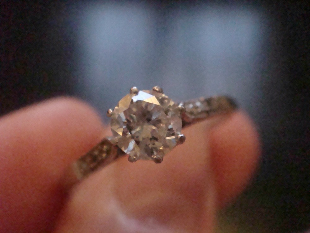 ART DECO PLATINUM DIAMOND 0.54CT SI1 I PLUS DIAMOND SHOULDERS SOLITAIRE RING View III