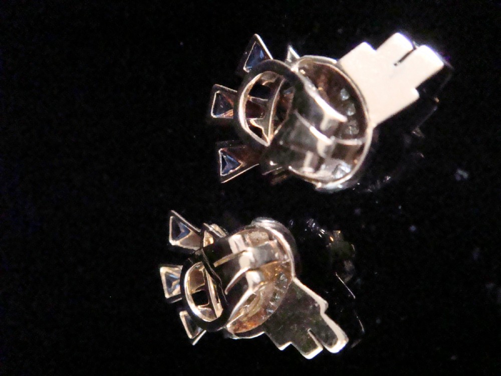 VINTAGE 1950S RETRO 18CT SAPPHIRE DIAMOND STAR COMET FAN CLIP EARRINGS View III