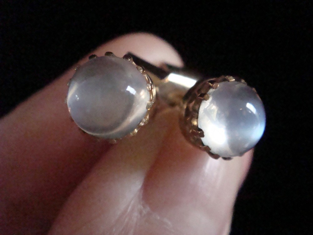 EDWARDIAN 9CT YELLOW GOLD MOONSTONE STUD EARRINGS FINE QUALITY 2.4g View II