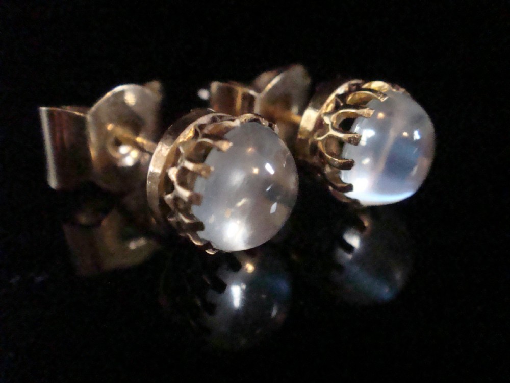 EDWARDIAN 9CT YELLOW GOLD MOONSTONE STUD EARRINGS FINE QUALITY 2.4g View III