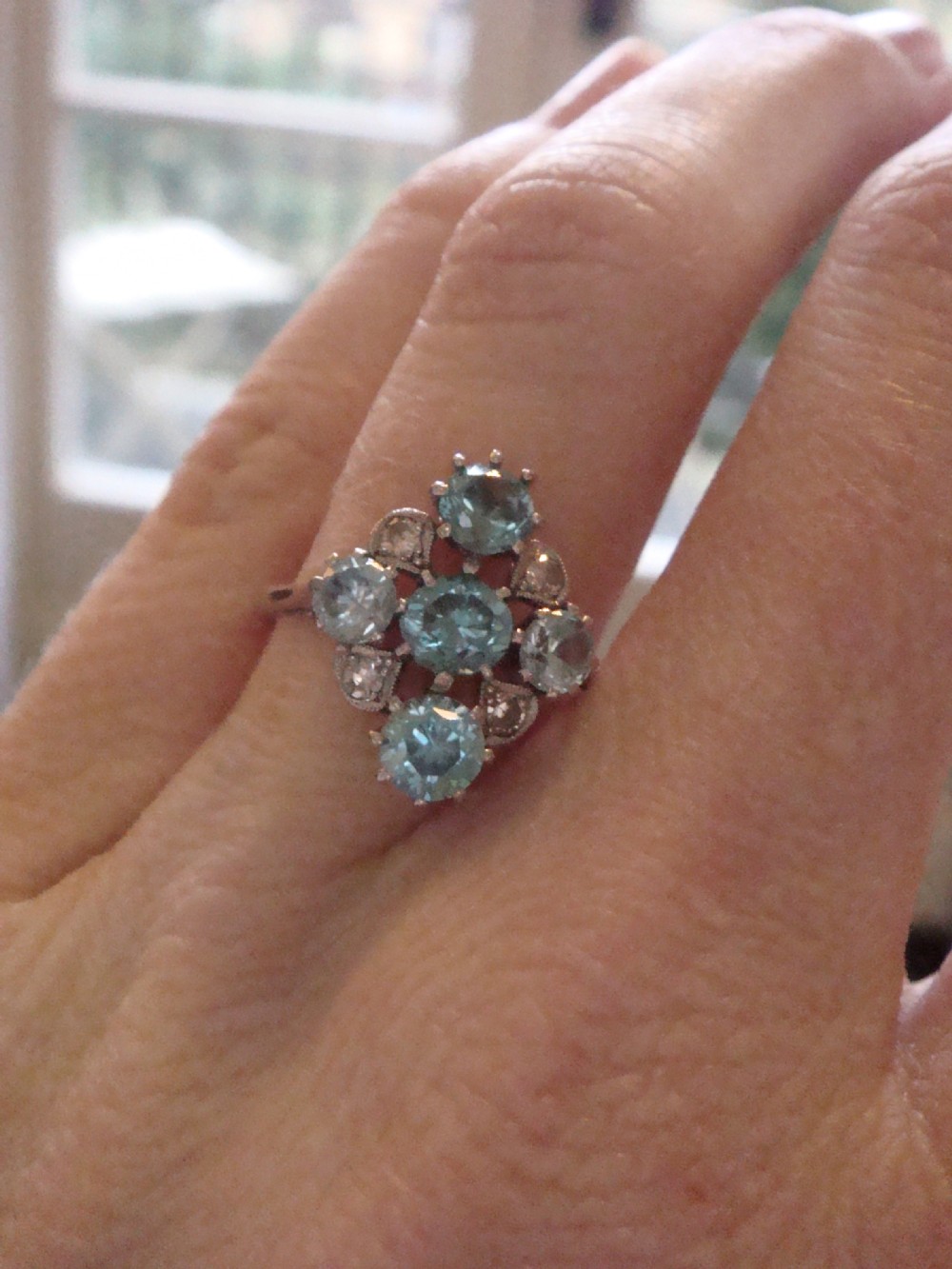 EDWARDIAN PLATINUM LARGE NATURAL BLUE ZIRCON 1.75CT DIAMOND RING View III