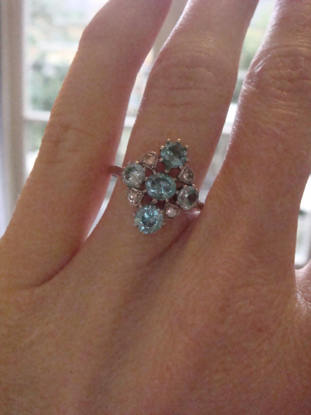 EDWARDIAN PLATINUM LARGE NATURAL BLUE ZIRCON 1.75CT DIAMOND RING View IV