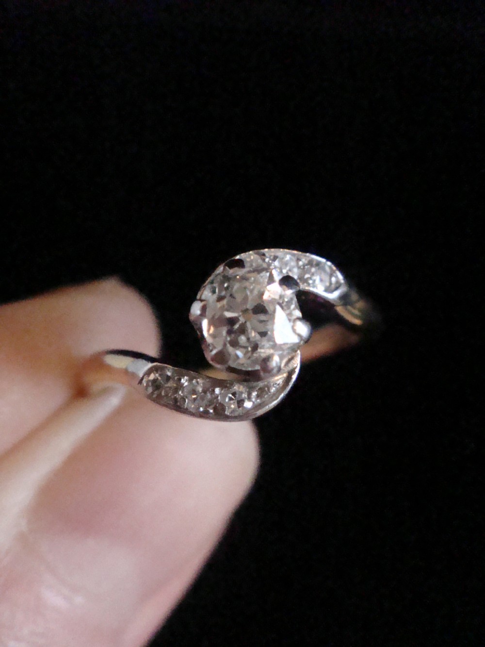 EDWARDIAN FRENCH 18CT PLATINUM OLD CUT DIAMOND 0.65CT SOLITAIRE RING View IV