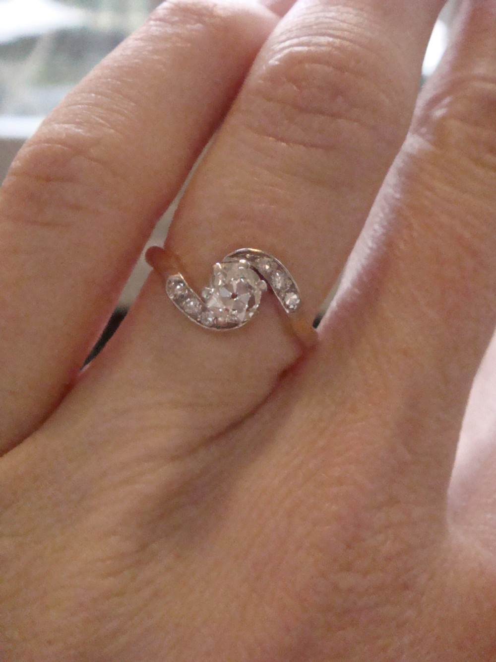 EDWARDIAN FRENCH 18CT PLATINUM OLD CUT DIAMOND 0.65CT SOLITAIRE RING View V