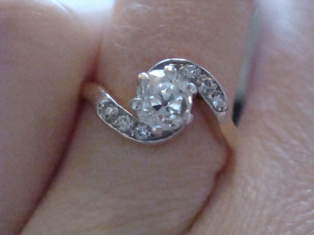 EDWARDIAN FRENCH 18CT PLATINUM OLD CUT DIAMOND 0.65CT SOLITAIRE RING View VI