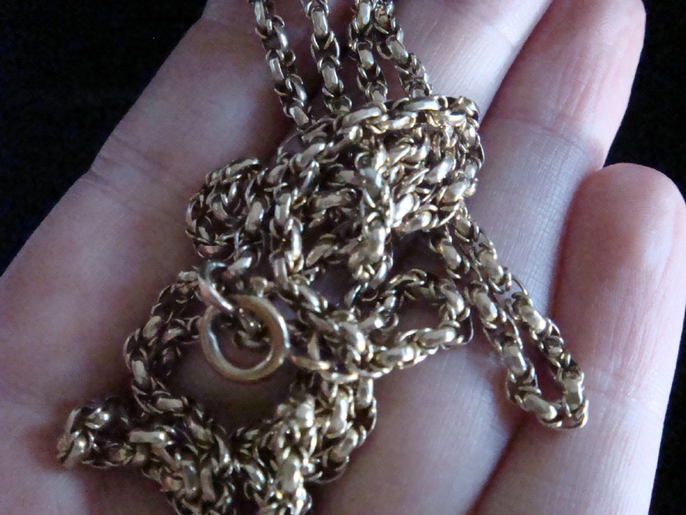 EDWARDIAN 9CT ROSE GOLD SOLID CHAIN 30 INCHES 15.4g ORNATE LINK LONGUARD View III