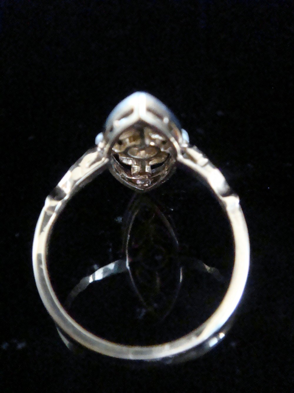 EDWARDIAN FRENCH 18CT YELLOW GOLD DIAMOND PEARL NAVETTE MARQUIS  RING View III
