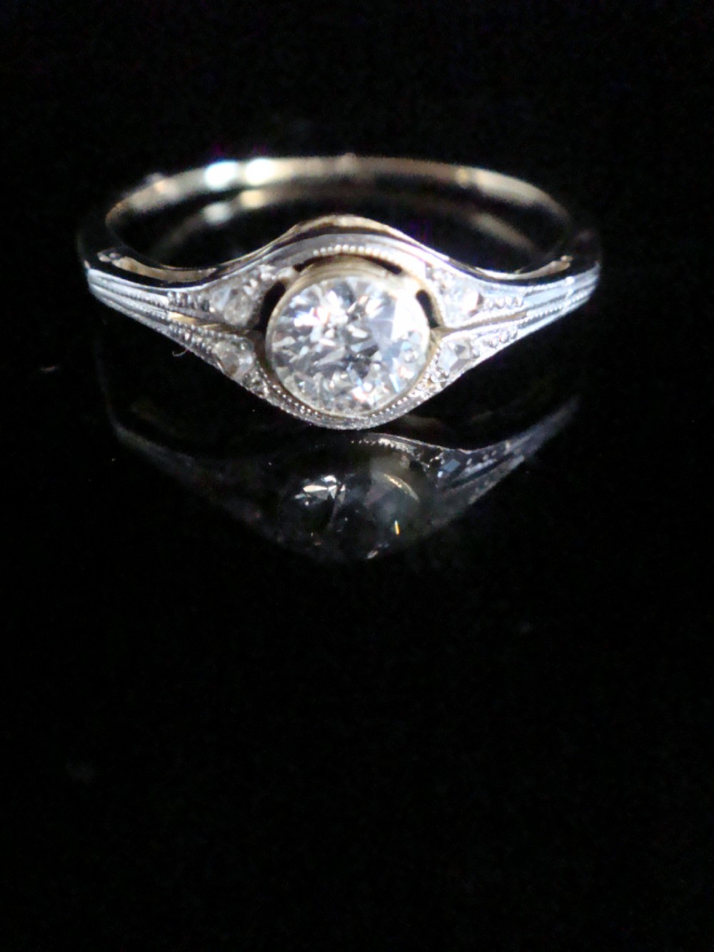 ART DECO FRENCH 18CT PLATINUM DIAMOND SINGLE STONE SOLITAIRE 0.35CT RING