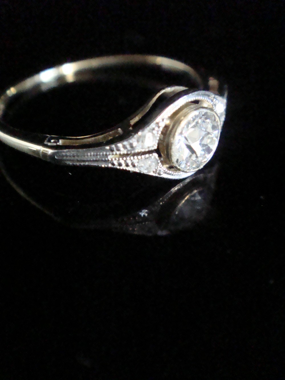 ART DECO FRENCH 18CT PLATINUM DIAMOND SINGLE STONE SOLITAIRE 0.35CT RING View II