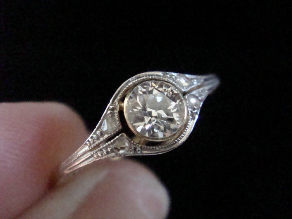 ART DECO FRENCH 18CT PLATINUM DIAMOND SINGLE STONE SOLITAIRE 0.35CT RING View III