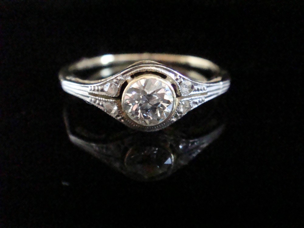 ART DECO FRENCH 18CT PLATINUM DIAMOND SINGLE STONE SOLITAIRE 0.35CT RING View VII