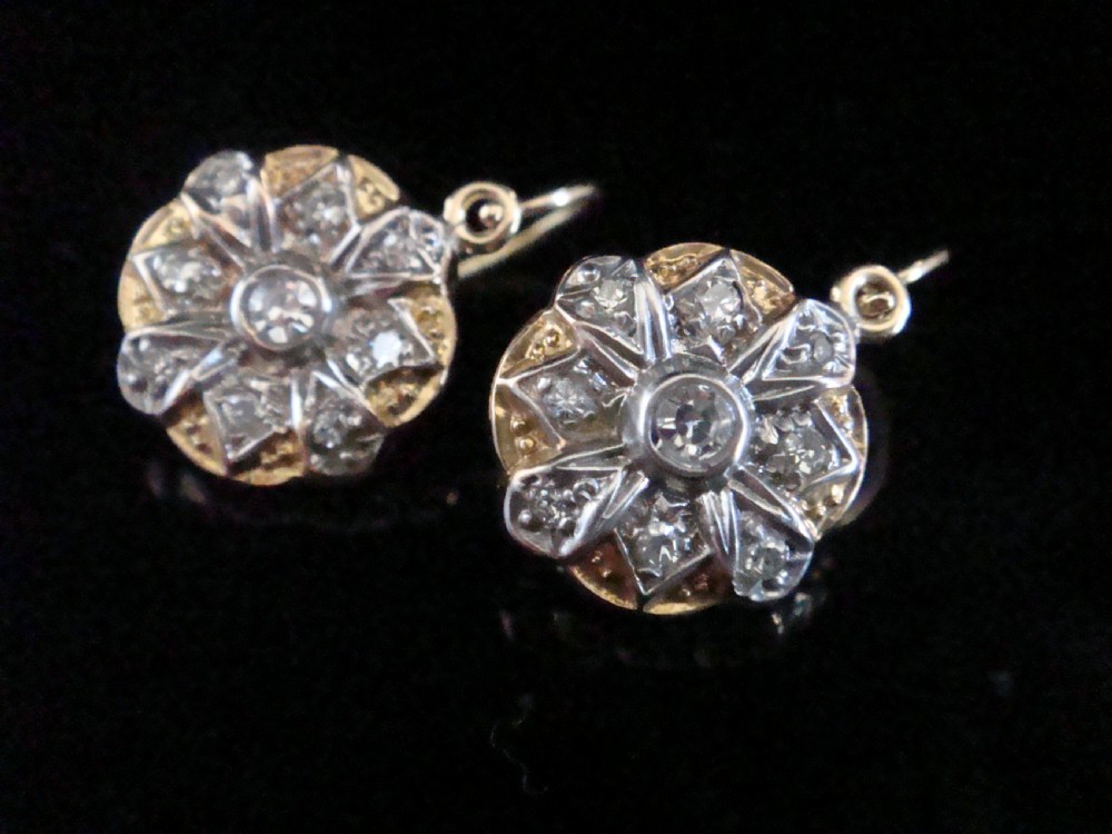 FRENCH EDWARDIAN 18CT YELLOW GOLD DIAMOND DORMEUSE DROP EARRINGS