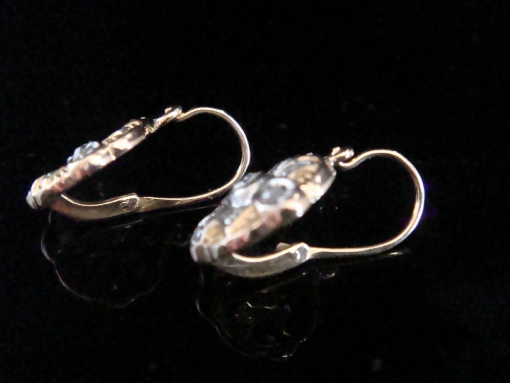 FRENCH EDWARDIAN 18CT YELLOW GOLD DIAMOND DORMEUSE DROP EARRINGS View II