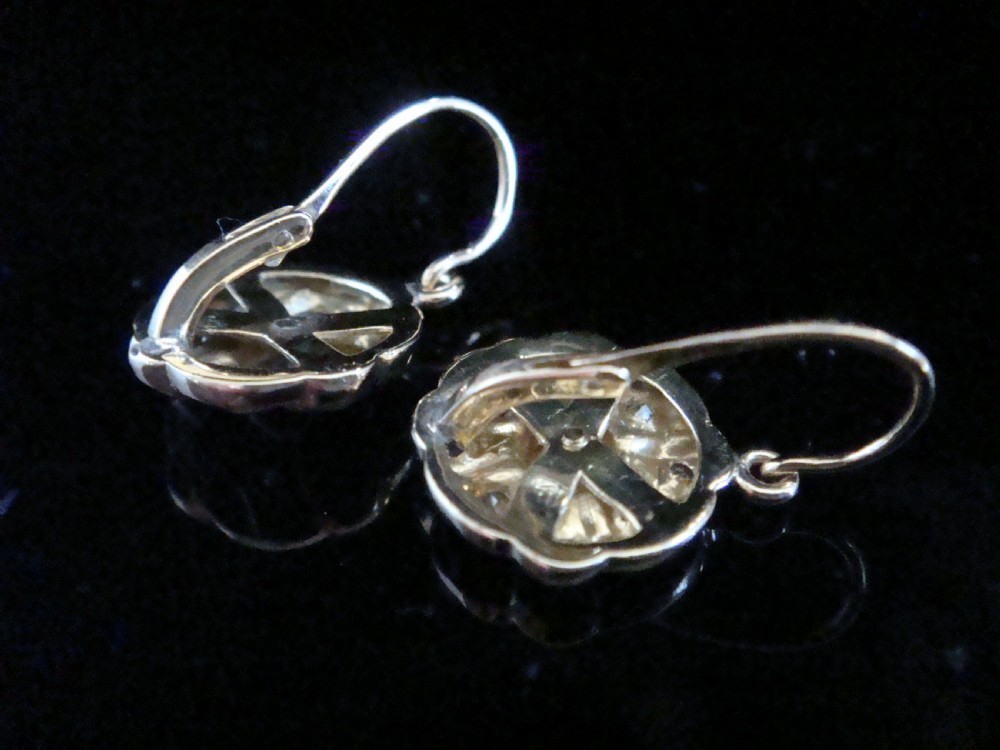 FRENCH EDWARDIAN 18CT YELLOW GOLD DIAMOND DORMEUSE DROP EARRINGS View III