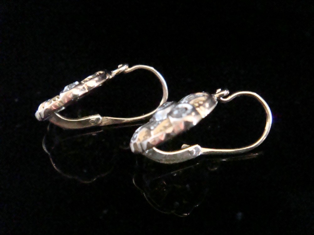 FRENCH EDWARDIAN 18CT YELLOW GOLD DIAMOND DORMEUSE DROP EARRINGS View IV