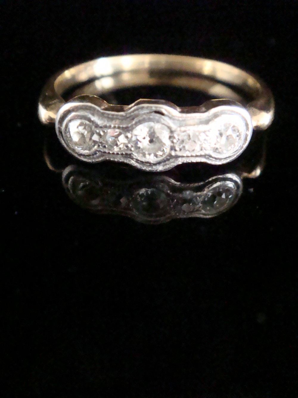 ART DECO 18CT PLATINUM OLD CUT CUT DIAMOND 5 STONE 0.35CT RING