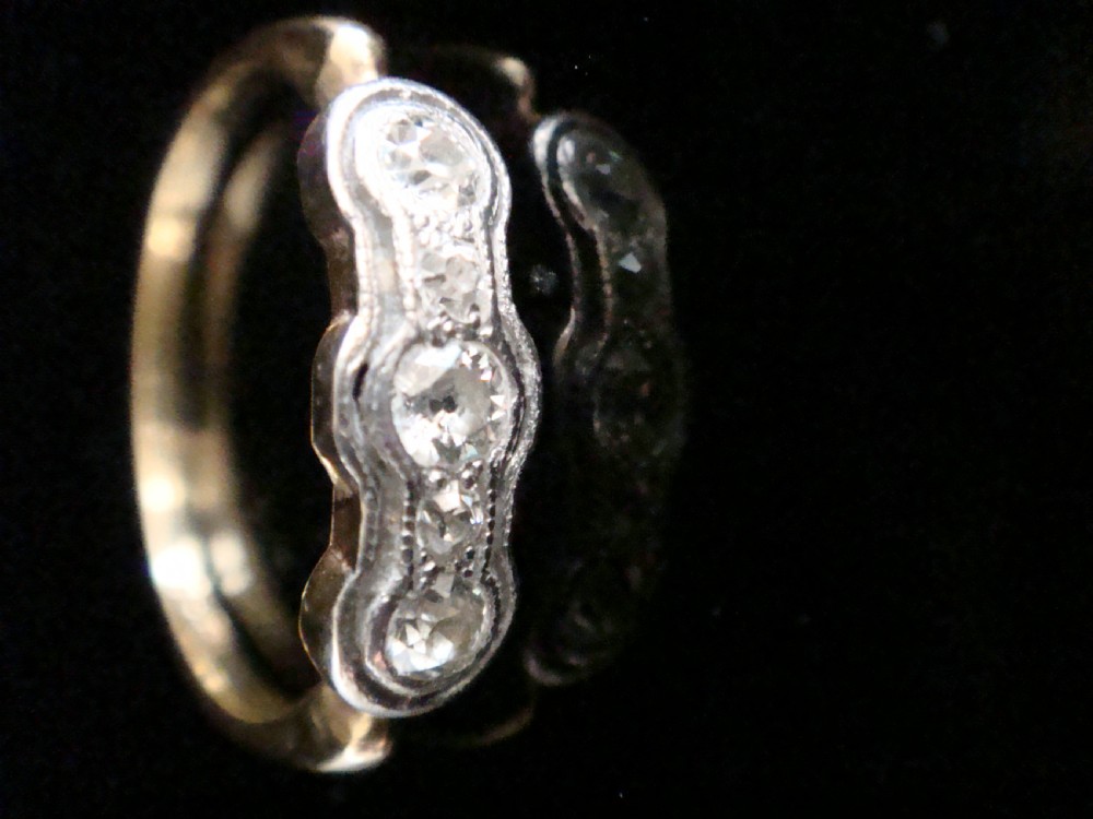 ART DECO 18CT PLATINUM OLD CUT CUT DIAMOND 5 STONE 0.35CT RING View II