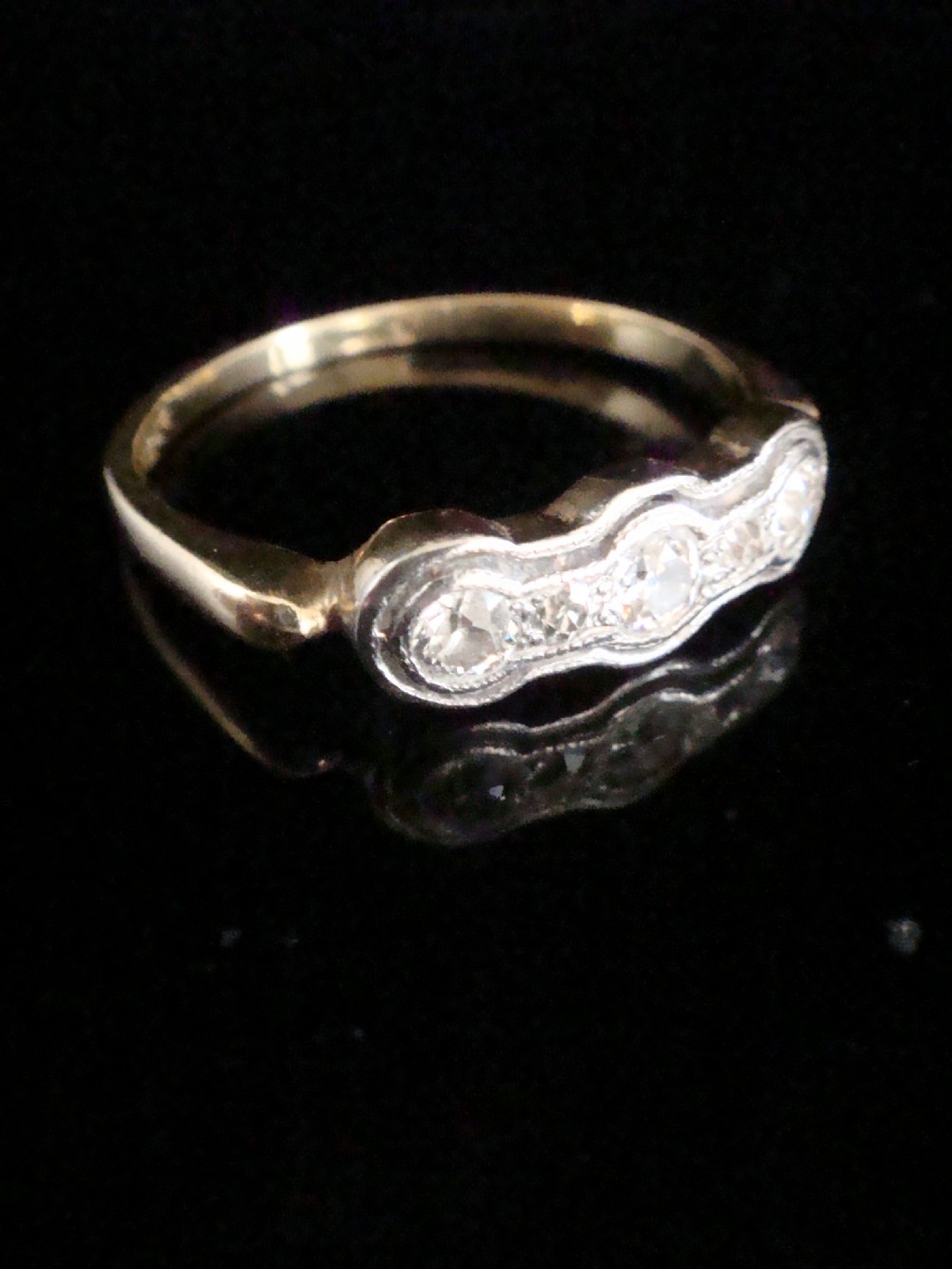 ART DECO 18CT PLATINUM OLD CUT CUT DIAMOND 5 STONE 0.35CT RING View III