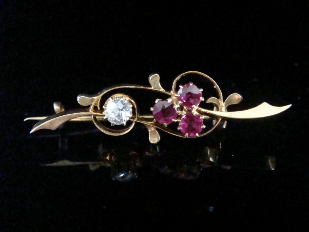 EDWARDIAN 18CT 18K RUBY 0.45CT DIAMOND 0.25CT VS2 H COLOUR 3 LEAF CLOVER BROOCH 