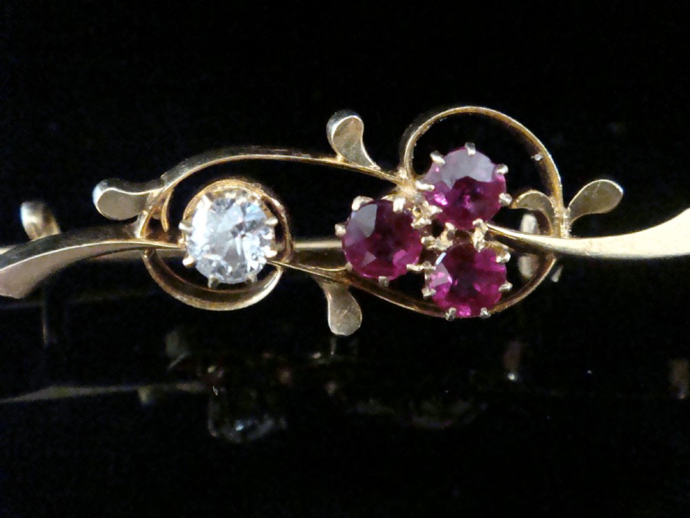 EDWARDIAN 18CT 18K RUBY 0.45CT DIAMOND 0.25CT VS2 H COLOUR 3 LEAF CLOVER BROOCH  View II