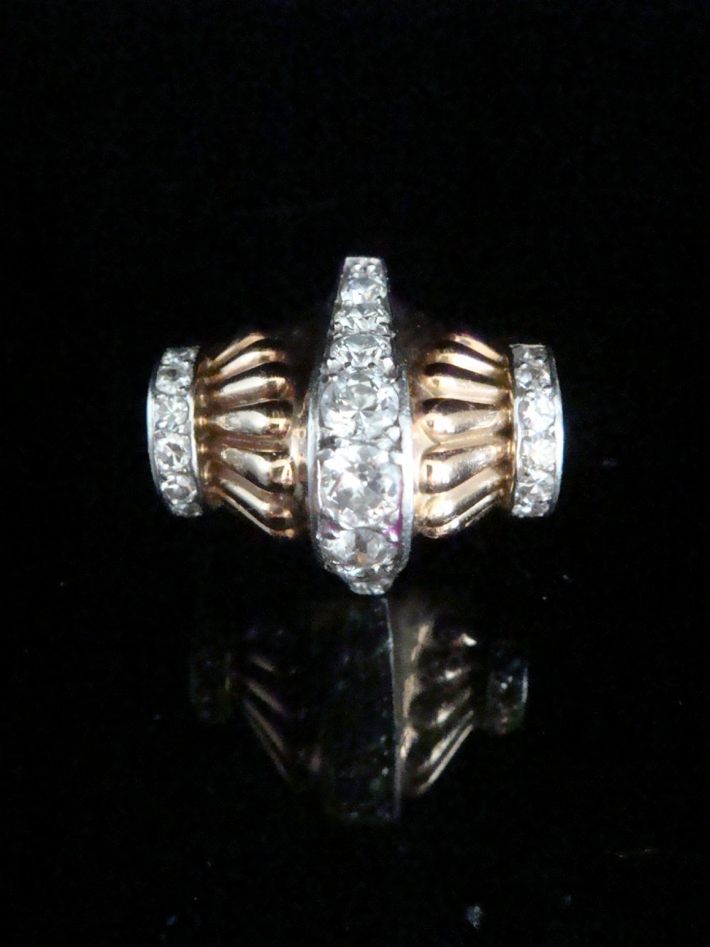 RETRO 1940S FRENCH TANK 18CT 18k PLATINUM DIAMOND 1.95CT PAVE SET RING 16.8g