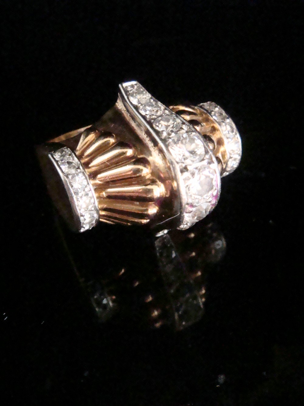 RETRO 1940S FRENCH TANK 18CT 18k PLATINUM DIAMOND 1.95CT PAVE SET RING 16.8g View IV