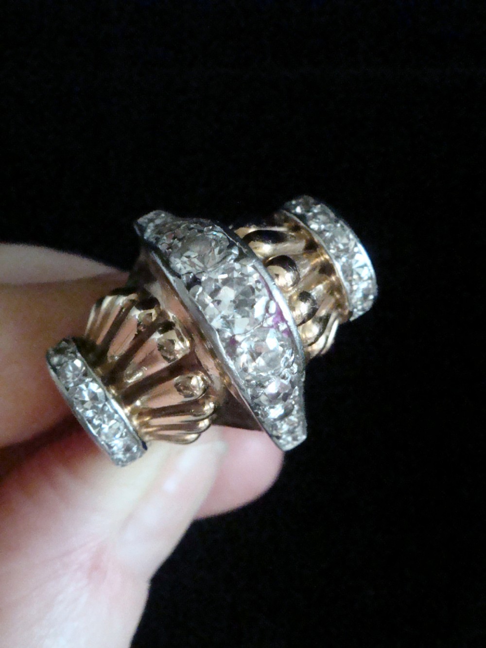 RETRO 1940S FRENCH TANK 18CT 18k PLATINUM DIAMOND 1.95CT PAVE SET RING 16.8g View V