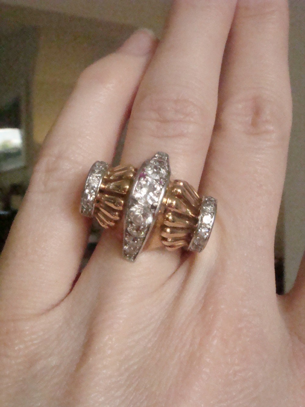 RETRO 1940S FRENCH TANK 18CT 18k PLATINUM DIAMOND 1.95CT PAVE SET RING 16.8g View VI