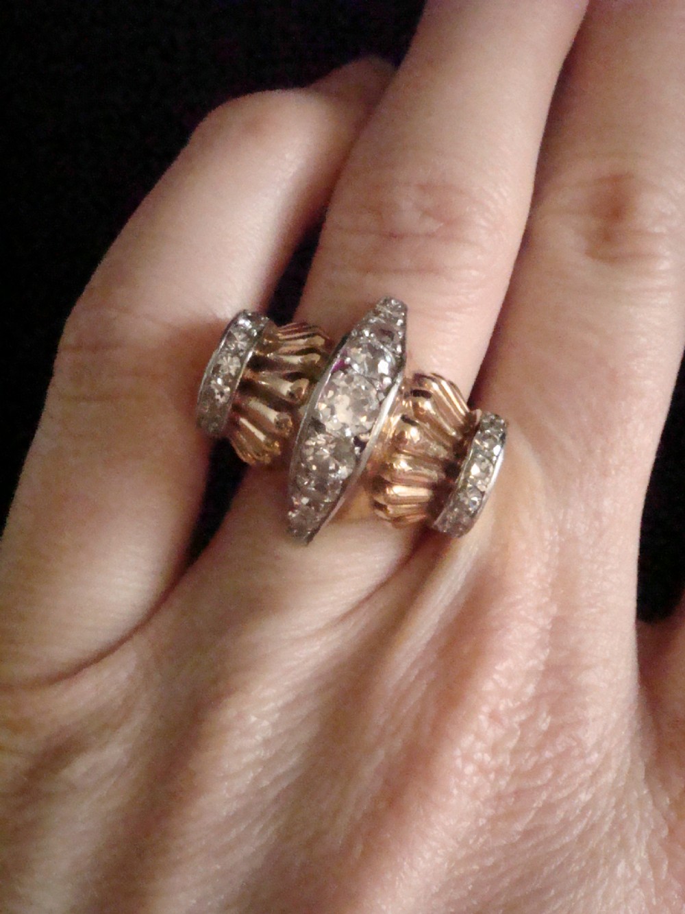RETRO 1940S FRENCH TANK 18CT 18k PLATINUM DIAMOND 1.95CT PAVE SET RING 16.8g View VII