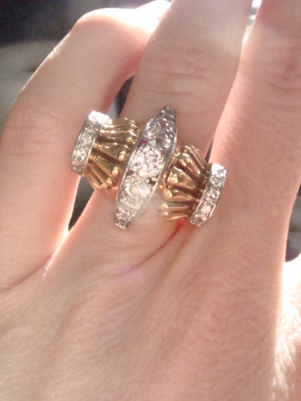 RETRO 1940S FRENCH TANK 18CT 18k PLATINUM DIAMOND 1.95CT PAVE SET RING 16.8g View VIII
