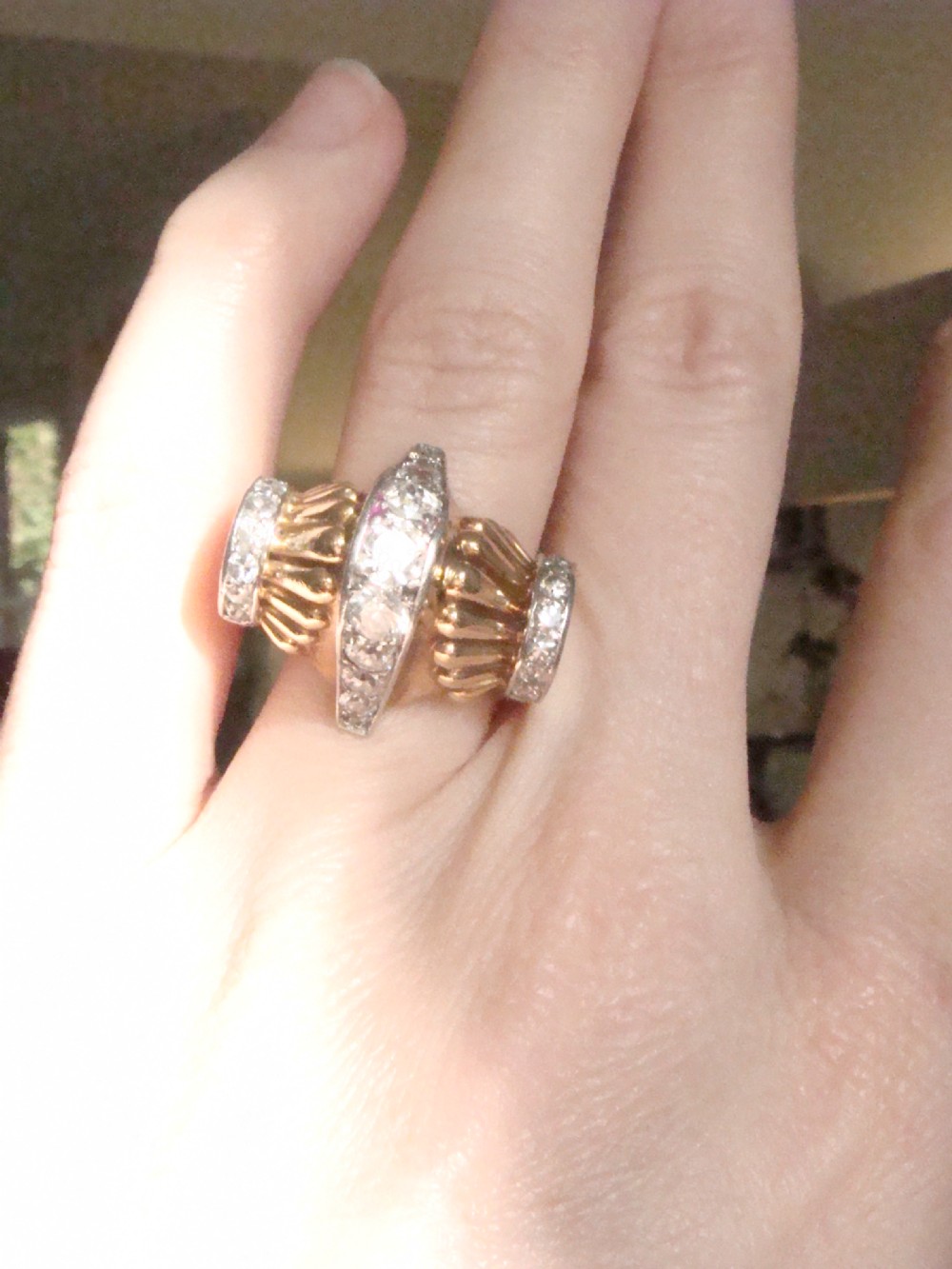 RETRO 1940S FRENCH TANK 18CT 18k PLATINUM DIAMOND 1.95CT PAVE SET RING 16.8g View IX