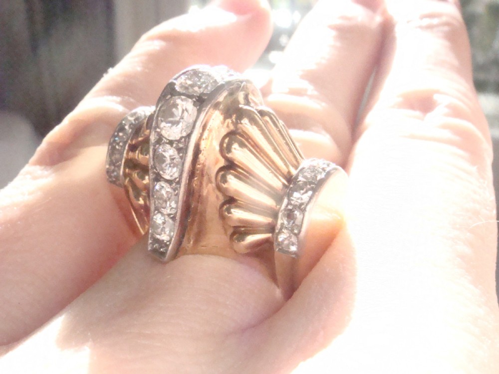 RETRO 1940S FRENCH TANK 18CT 18k PLATINUM DIAMOND 1.95CT PAVE SET RING 16.8g View X