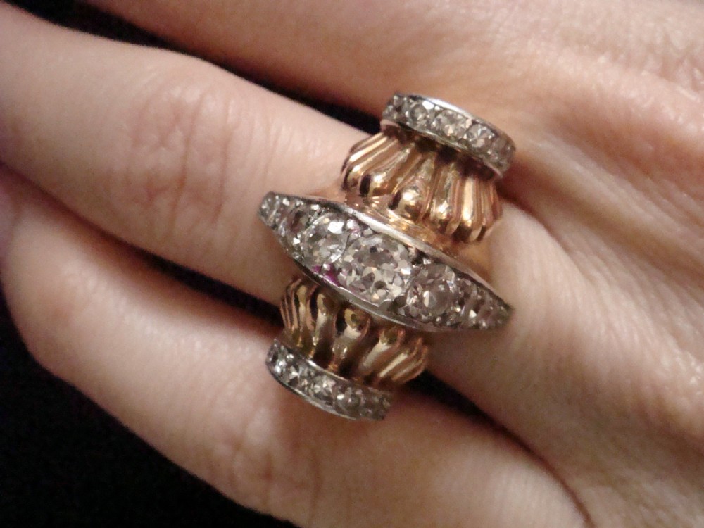 RETRO 1940S FRENCH TANK 18CT 18k PLATINUM DIAMOND 1.95CT PAVE SET RING 16.8g View XII