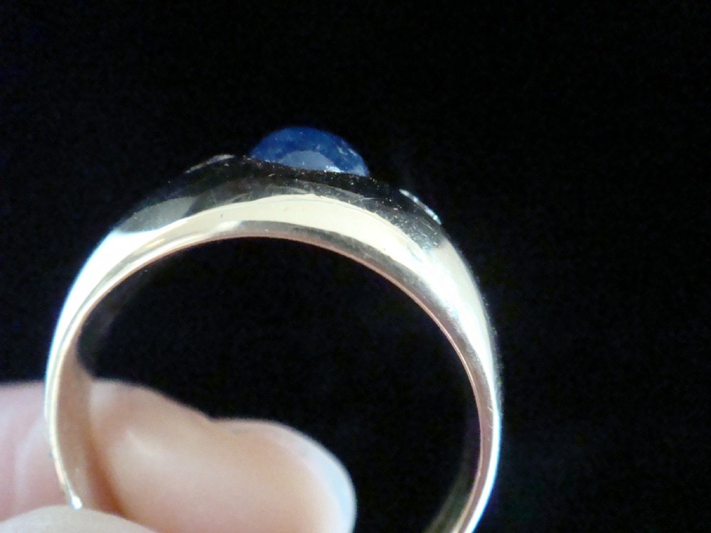 FRENCH 18CT YELLOW GOLD NATURAL CABOCHON SAPPHIRE DIAMOND 3 STONE GYPSY RING View II