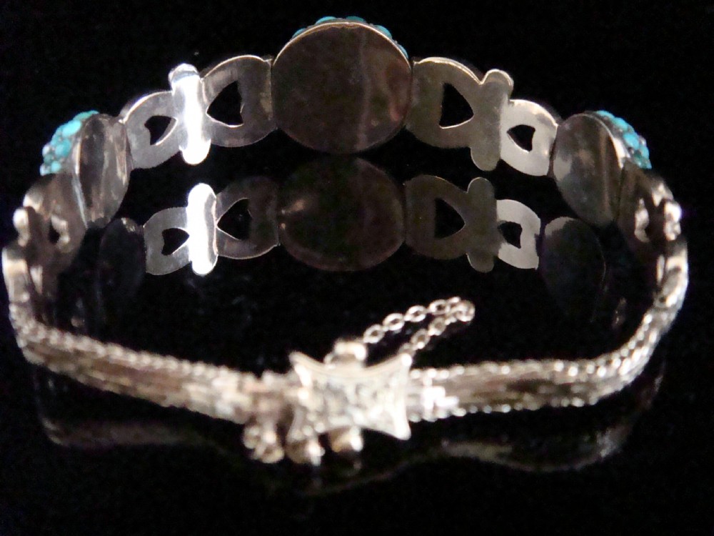 Victorian 9ct 9k turquoise bombe cluster bracelet 16.3g Very rare View II