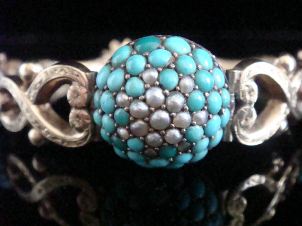 Victorian 9ct 9k turquoise bombe cluster bracelet 16.3g Very rare View IV