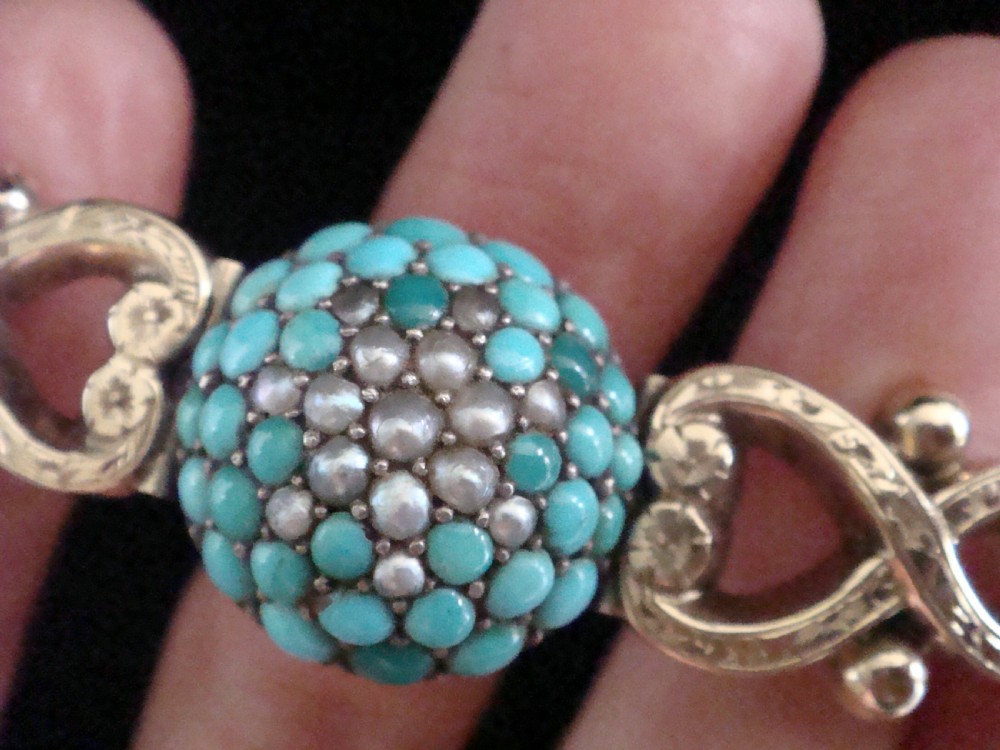 Victorian 9ct 9k turquoise bombe cluster bracelet 16.3g Very rare View V