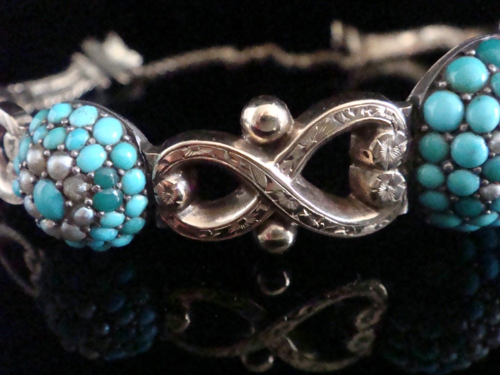 Victorian 9ct 9k turquoise bombe cluster bracelet 16.3g Very rare View VI