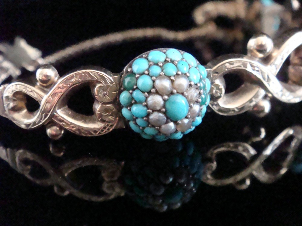 Victorian 9ct 9k turquoise bombe cluster bracelet 16.3g Very rare View VII