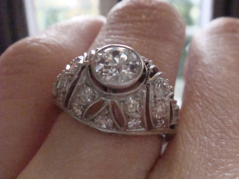 ART DECO PLATINUM OLD TRANSITIONAL CUT DIAMOND BOMBE 1.50CT RING View V