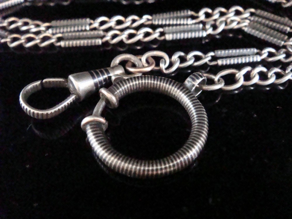 Victorian Niello silver chain albert large bolt ring 19inches necklace View II