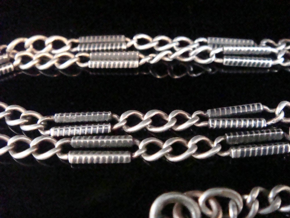 Victorian Niello silver chain albert large bolt ring 19inches necklace View III